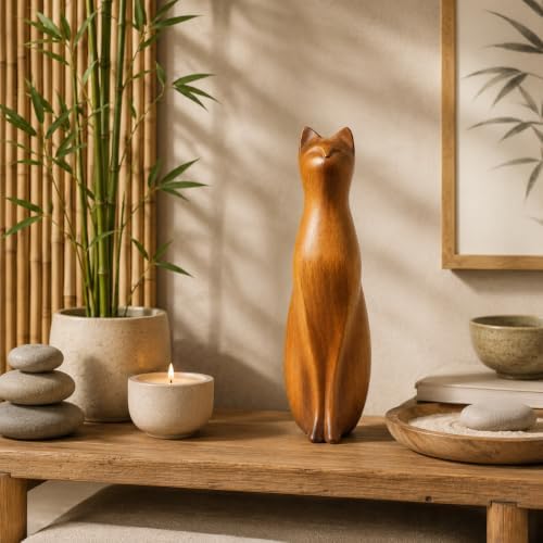 Comfy Hour Cat Sculpture Statue, 8 Inch Sitting Feline Figurine, Polyresin Wood-Look Brown Finish, Modern Farmhouse Shelf Decor for Indoor Home Accent, 1 Unit - Image 5