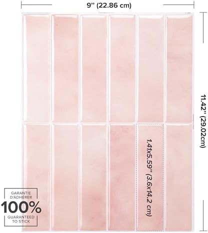 Smart Tiles Peel and Stick backsplash, Stacked Powder Pink, 11.43"x9" - Image 3