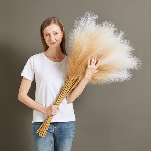 7 Pcs Faux Pampas Grass-45 Inches/3.75ft Large Boho Decor Fluffy Artificial Pompas Grass Décor Tall Vase Filler for Home Wedding Decoration (Beige Gradient, 7) by AuroraPrime