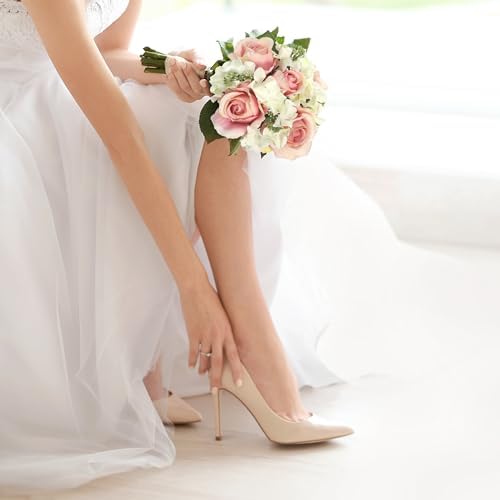 Admired by Nature 4 pcs 9 Stems Faux Hydrangea Rosa Flower Bouquet, Fake Flowers for Bride Bridesmaid, Centerpieces Artificial Flower Arrangement Home Décor, Cemetery Decorations for Grave, Blush - Image 4