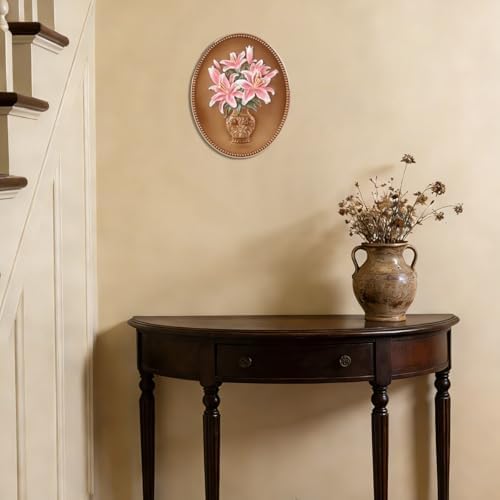SIKOO Vintage Wall Sculptures Bronze Gold Lily Wall Art Hand Painted Ornate Wall Hanging Decoration Antique Pediment Wall Statue Ornament Decor Gallery for Kitchen Bedroom Living Room - Image 4