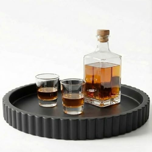 13-Inch Round Coffee Table Tray - Concrete bandejas decorativas Round White Decorative Tray for Coffee Table Decor - Table Centerpieces Kitchen Island Trays Decorative Trays - Dining Room Tray Black by VivereHome