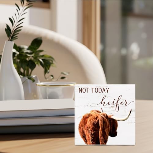 Highland Cow Wooden Sign - Funny Highland Cow Decor Wooden Box Signs, Rustic Farmhouse Bathroom Decor, 5 X 5 Inches - Image 3