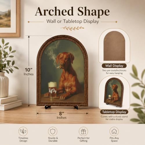 Farmhouse Wood Decor, Funny Dog Tabletop Decor Sign, Arched Wooden Frame with Stand, Vintage Animal Portrait Decoration, Rustic Home Bar Desk Art, Gift for Dog Lovers and Friends - Image 6