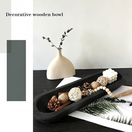 Wooden Dough Bowl Decor, Vintage Wooden Bowl Hand Carved Home Decor for Dining Table Center, Living Room, Kitchen Decor. (20inch black) - Image 5