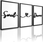 3D Wood Sweet Dreams Wall Decor Above Bed Decors, Bedroom Wall Art 36x16”, Black Wall Decor for Bedroom (12x16 inches, Set of 3, Framed) by KIOSSUT