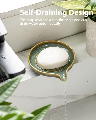 Zoeeker Ceramic Soap Dish, Self Draining Soap Holder Round Bar Soap Dish - Image 5