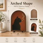Vintage Black Cat Table Decor Arched Wooden Frame with Stand, Moody Gothic Animal Artwork for Desk Shelf Mantel, Unique Living Room Bedroom Home Decorations - Image 6