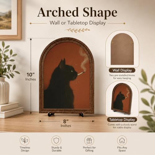 Vintage Black Cat Table Decor Arched Wooden Frame with Stand, Moody Gothic Animal Artwork for Desk Shelf Mantel, Unique Living Room Bedroom Home Decorations - Image 6
