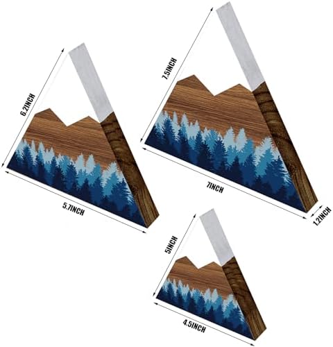 3 Pcs Mountain Shelf Decor Mountain Wooden Wall Decor Forest Art, Blue - Image 2