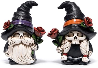 Hodao Halloween Gnomes Decor Indoor Skull Figurines with Witch Hats 2 Pcs by Hodao