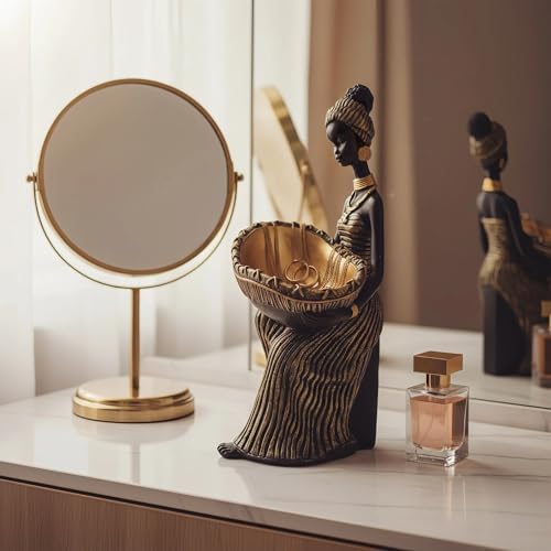 Lescafita African Lady Decorative Bowl Statue Black Gold Figurine - Image 6