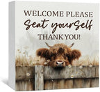 Highland Cow Bathroom Decor Sign - Farmhouse Western Animal Bathroom Decor,Rustic Farm Animal Welcome Please Seat Yourself Thank You Signs,Highland Cow Gifts for Women Signs & Plaques by Nitelat