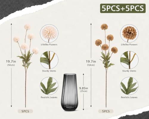 Brown Neutral Fall Decor with Vase, Artificial Chrysanthemums for Indoors - Image 2