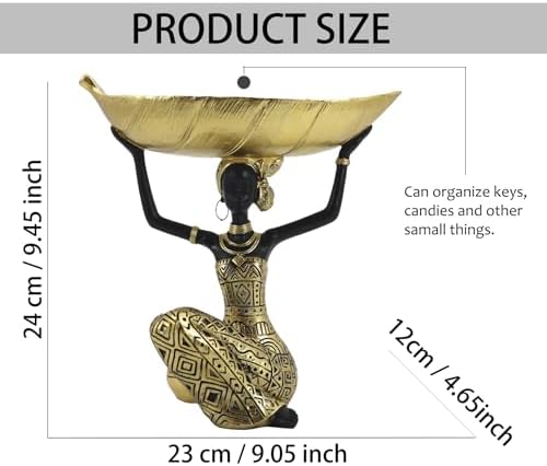 Lescafita African Woman Statue with Gold Leaf Bowl - Image 3