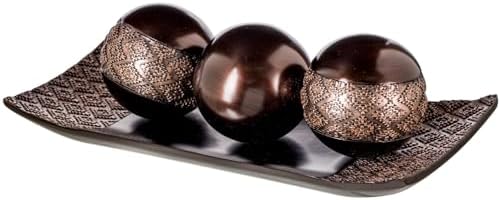Creative Scents Dublin Brown Decorative Tray and Orbs Set - Coffee Table Decor Centerpiece for Living Room, Dining Table, Entryway - 3 Decorative Balls with 15.5 Inch Tray, Gift Boxed Home Decor by CreativeScents