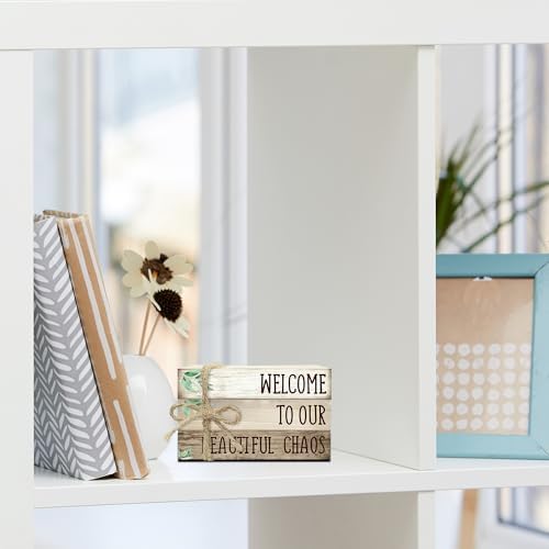 Ycyfckdr Decorative Wood Book Stack for Home, Welcome to Our Beautiful Chaos, Rustic Table and Living Room Bookshelf Farmhouse Decor (L68) - Image 5