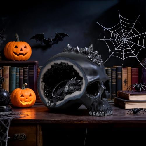 Resin Geode Skull Figurine Statue with Baby Dragon. Gifts for Skull Lovers - Image 5