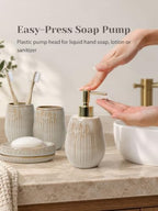 INGOFIN Ceramic Bathroom Accessories Set, Soap Dispenser &Toothbrush Holder - Image 5