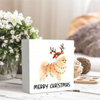 Pomeranian Merry Christmas Wooden Box Sign Desk Decor, Pomeranian Gifts, Holiday Christmas Dog Wood Block Sign for Home Bedroom Office Desk Table Shelf Wall Decorations, 5x5 Inch - Image 5