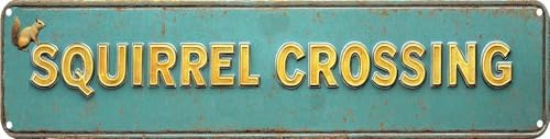 Vintage Tin Squirrel Crossing Sign Retro Metal Sign for Outdoor Decoration - Outdoor Funny Wall Art Plaque 4x16 Inch by VintageTinSign