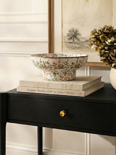 LE TAUCI 10" Ceramic Decorative Bowl, Key Bowl for Entryway, Handcrafted Sturdy Pedestal Bowl, French Country Fruit Bowl for Kitchen Counter, Centerpiece, Vine Green - Image 5