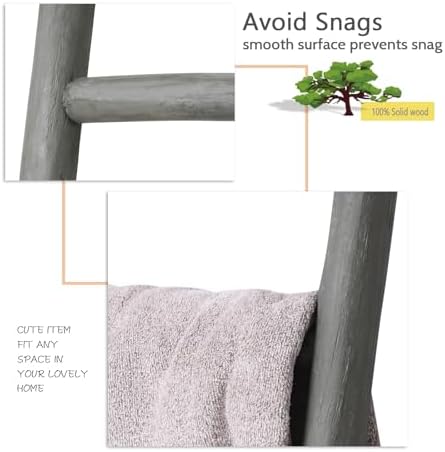 FUIN Blanket Ladder, 6ft Rustic Solid Wood Decorative Ladder, Grey - Image 5