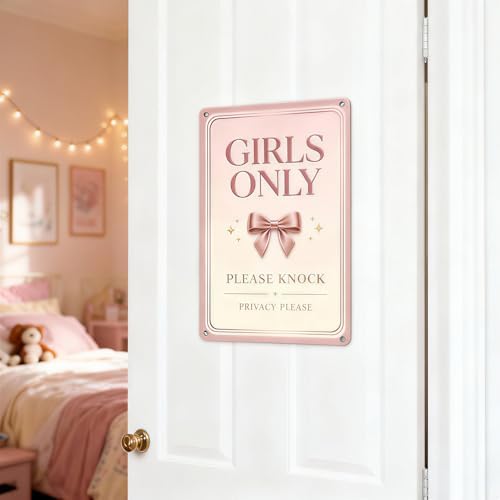 Girls Only Door Sign, Pink Room Decor for Teen Girls, 8 x 12 Inch - Image 2