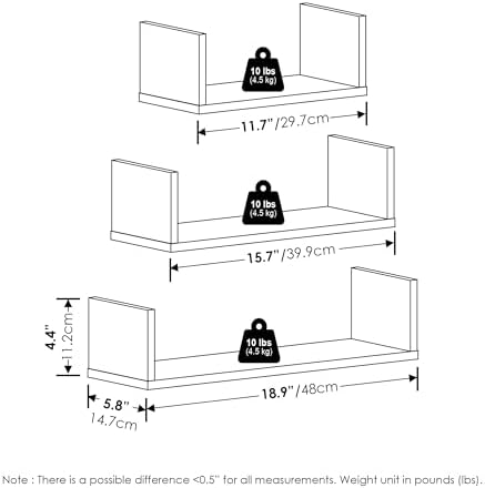 Furinno Rossi Bedroom Decor Wall Mounted Floating Display Shelves with Invisible Brackets, Set of 3, Marble White - Image 3