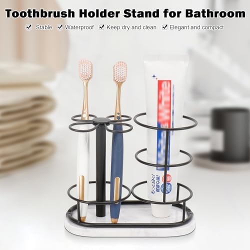 Toothbrush Holder Stand for Bathroom, Metal Toothbrush Organizer with Marble Base, Toothbrush Storage Collection for Family, Suitable for Home Hotel Countertop Vanity (Medium, Matte Black) - Image 5