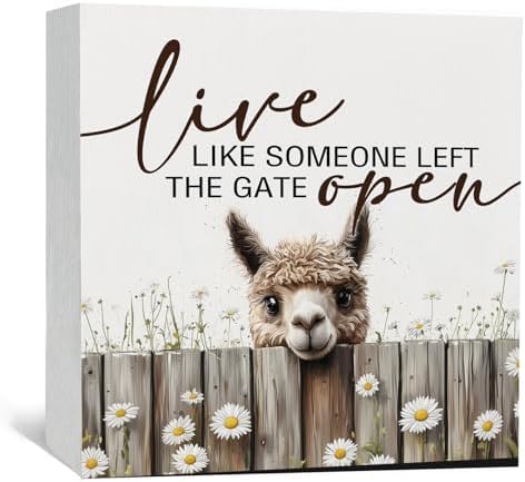 Alpaca Signs - Farm Cottagecore Animal Office Kitchen Bedroom Decor,Rustic Farmhouse Live like Someone Left the Gate Open Home Decor Signs,Alpaca Gifts for Women,6x6 by Nitelat