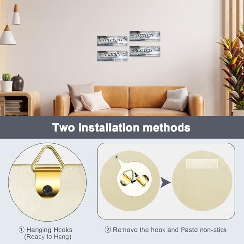 Lnond 4 Pieces Blue and Grey Abstract Living Room Wall Decor, Motivational Home Family Rustic Wall Art Decor for Bedroom Living Room, Rustic Wooden Farmhouse Home Decor, 12 x 4 Inch - Image 3