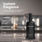 Black Glass Dish Soap Dispenser for Kitchen Sink by Brighter Barns - Modern Kitchen Soap Dispenser Set with Tray and Stainless Steel Pump - Modern Decor for Vacation Rental, Restaurants, Gifts (Black) - Image 2