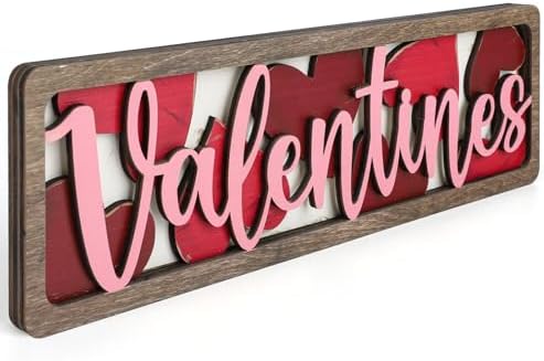 Vintage Valentine's Day Decorations for Office, Home, Table, Mantel, Shelf, Desk, 3 1/2 x 11 Inch Retro Valentine's Love Sign, Wooden Valentine Decor Sign, Farmhouse Red Pink Decoration (Valentines) by COCHIE