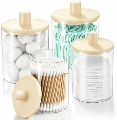 Glass Qtip Holder Dispenser - 4 Pack, Bathroom Decor and Organizer by Woonnuk