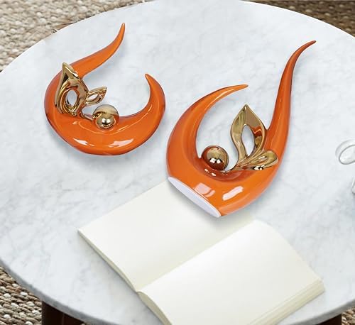 2 PCS Orange Gold Home Decor Accent Ceramic Statue Abstract Sculptures Centerpieces Mid Century Modern Decor for Tables Coffee Table top Decorations for Living Room Desktop Shelf Dining Room Kitchen - Image 6