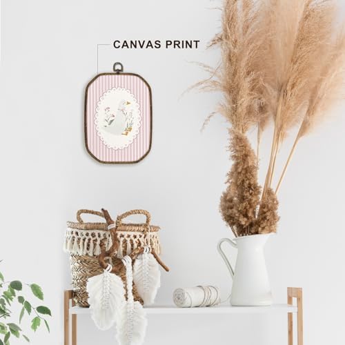 dvhdajed Goose Wall Art Decor, Goose Nursery Room Decor,Cute Gooses Framed Canvas Art,Pink Coquette Girl Nursery Octagon Wall Hanging Decoration for Bedroom Living Room Bathroom Nursery,10.2x7 Inch - Image 3
