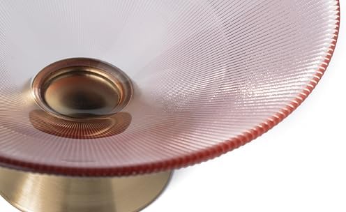 Tapered Glass Decorative Bowl(Pink) , 9.8 Inches Handblown Striped Design Glass Bowl with Rust Resistant Metal Base,Decorative Fruit Bowl for Home Decor,Table Centerpiece,Kitchen Island,Dining Decor - Image 6