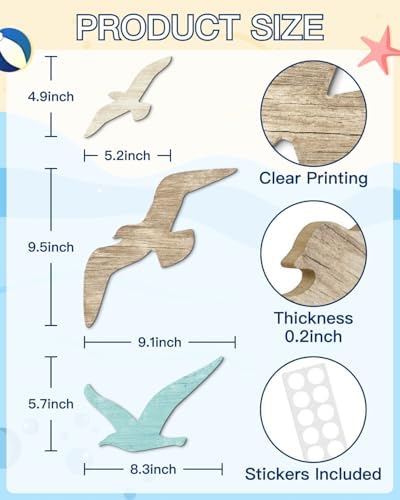 Putuo Decor 3pcs Wood Seagull Wall Decor Wooden Beach Wall Decor Coastal Theme Wall Art Seagull Wall Sculpture Sea Birds Lake House Ocean Decor Vintage Ornaments For Home Bathroom - Image 3