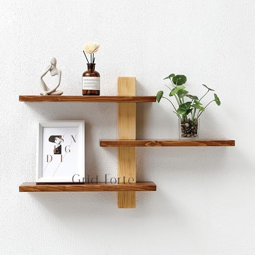 GRID FORTE Wood 3-Tier Floating Shelf, Large Minimalist Wall Shelves - Image 3