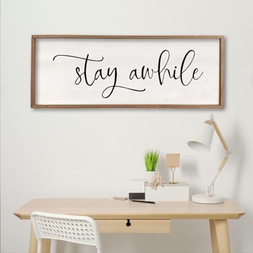 comurdyo Living Room Wall Decor Stay Awhile Sign 40"×15", Wood - Image 4