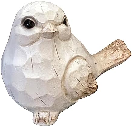 WHITE Bird Table Decor Wood Grain Effect Bird Figurine, Bird Statue Sculpture - Carved Rustic Animal Bird Ornaments - Home Decor Accents Collectible Bird Figurine for Wedding Housewarming Christmas by realideas