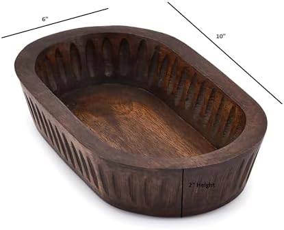 Samhita Mango Wood Decorative Bowls for Home Décor, Decorative Long Wooden Bowl for Table Centerpiece (10" x 6" x 2") - Image 5
