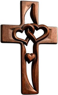Hand-Carved Intertwined Hearts 9.84 inches Wooden Wall Cross for Wall Sacred, Mothers Day Gifts for Mom ,Handmade Hanging Cross Heart-Shaped Decoration Marriage Wedding Valentine Wood Decorative Gift by zyphonic