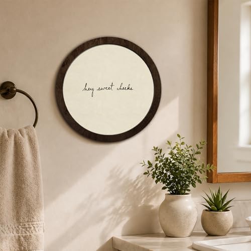 CFFJLHN Funny Bathroom Wall Art Decor, Hey Sweet Cheeks Neutral Minimalist Quirky Humorous Round Wood Hanging Wall Decor for Bathroom Washroom Restroom, 10x10 Inch - Image 3