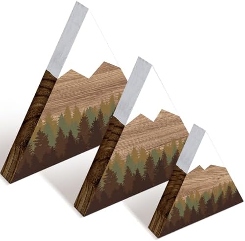 3 Pcs Mountain Shelf Decor Mountain Wooden Wall Decor Forest Art, Brownish by Maitys