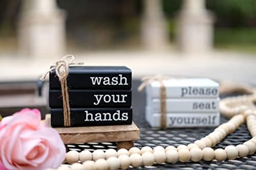 LIVDUCOT Farmhouse Mini Book Stack for Bathroom Decor Accessories Half Bath Decor Wooden Mini Books for Restroom Shelf Decorative Accent for Guest Bathroom,2 Signs in 1 Reversible - Image 3
