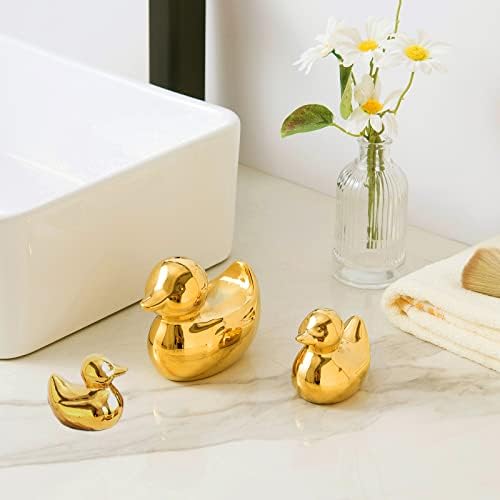 Golden Ceramic Duck Figurines，Home Decor Animal Sculptures and Statues Handmade Artware Decor,Mini Duck Sets 3 PCS - Image 4
