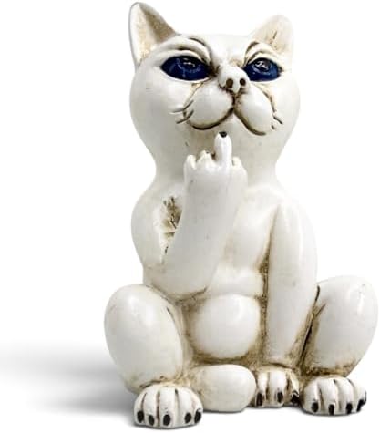 Top Brass Sassy White Cat Figurine – Funny Resin Home Desk Decor by TopBrass
