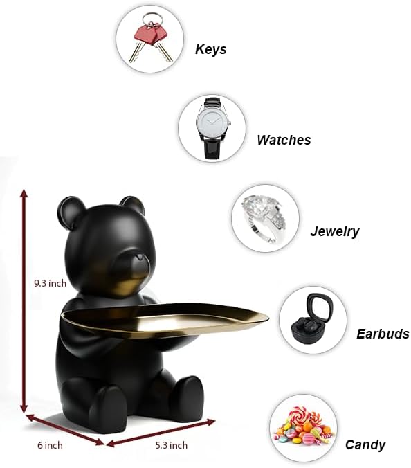 Key Bowl & Decorative Bowl for Entryway Table, Bear Key Holder & Catch All Tray, Decorative Dish for Keys, Jewelry & Candy, Cute Housewarming Gift, Apartment Home Decor (Matte Black) - Image 3
